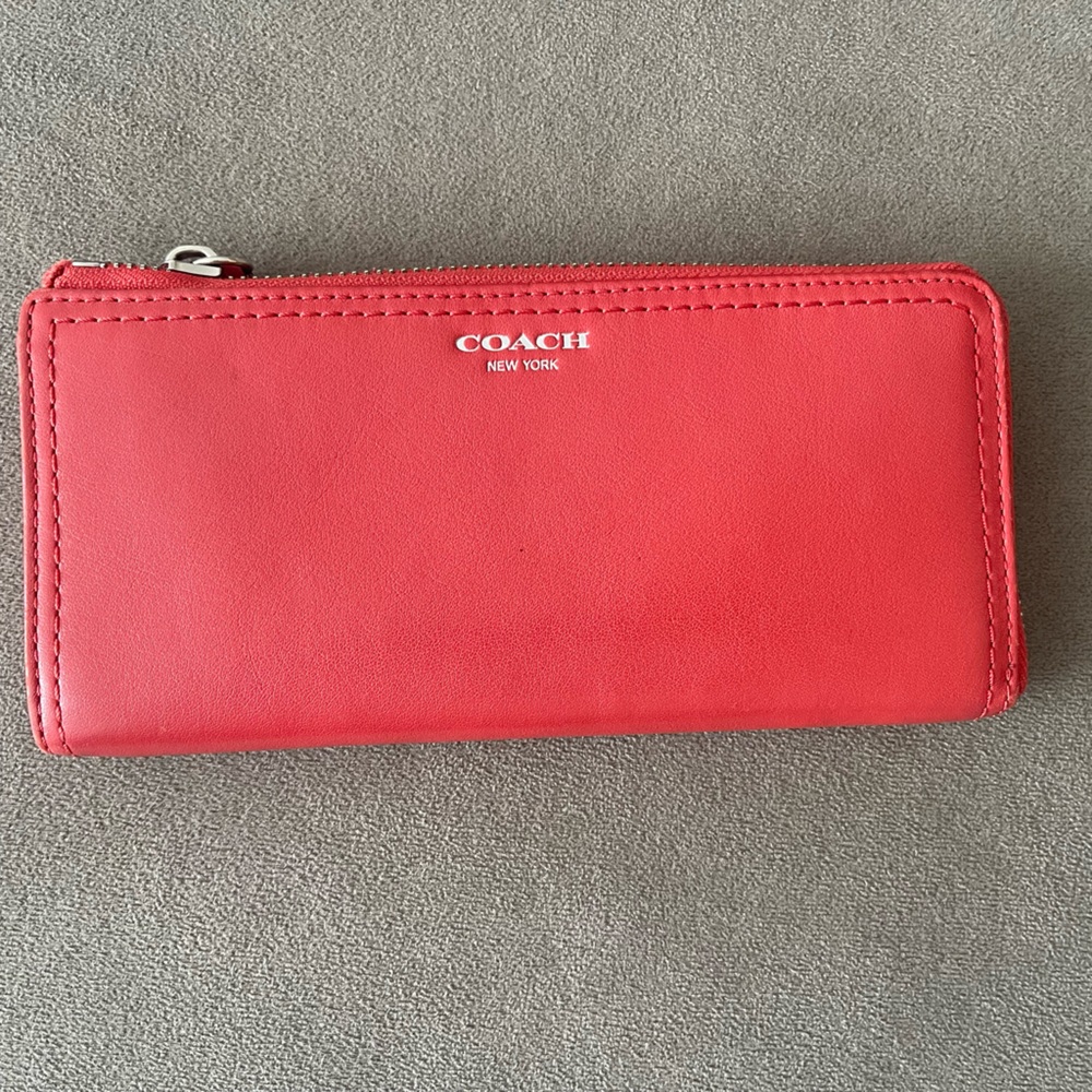 Coach Red Zip Around Leather Wallet